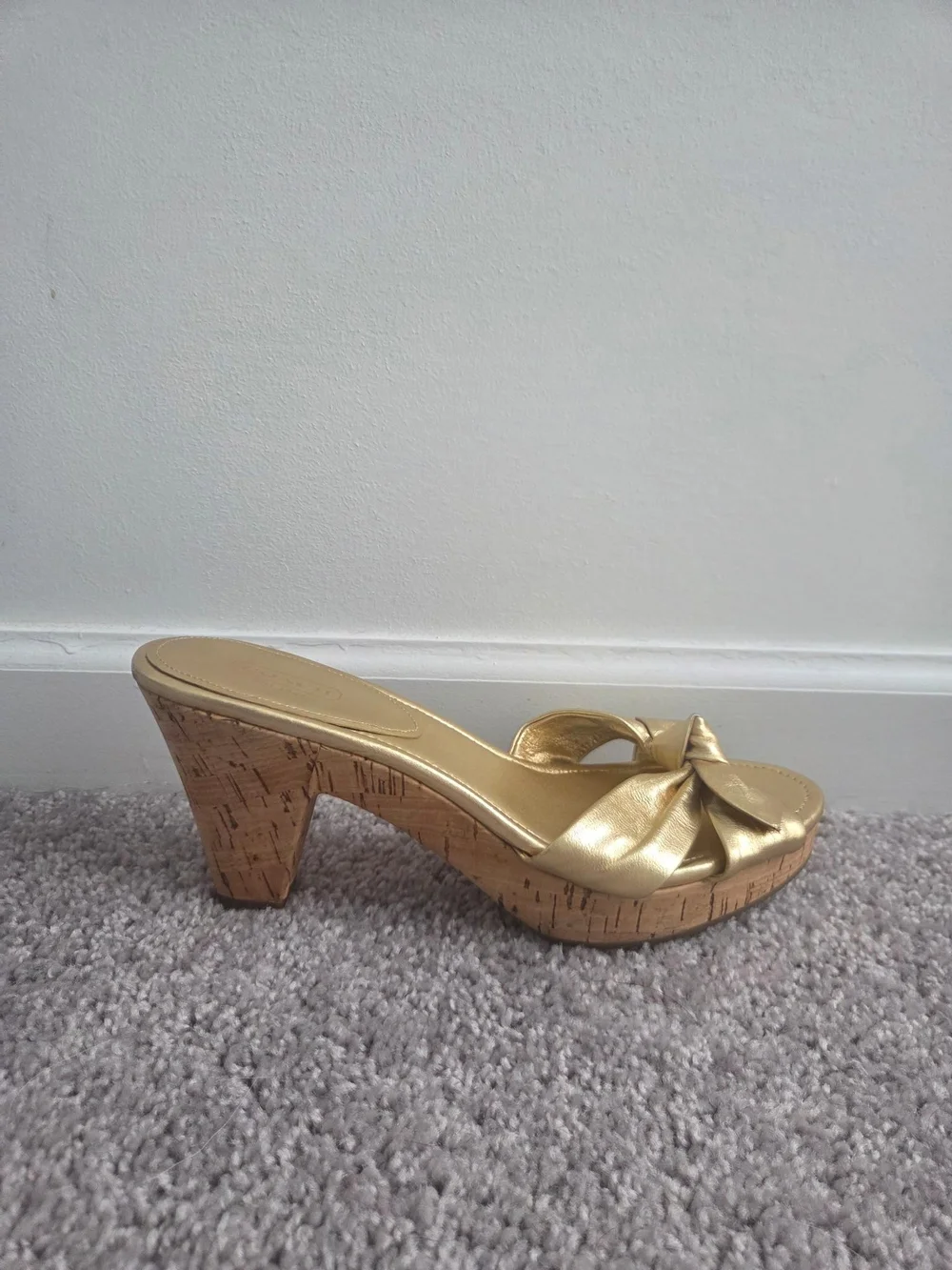 Coach Gold Knot-Front Cork Platform Mule